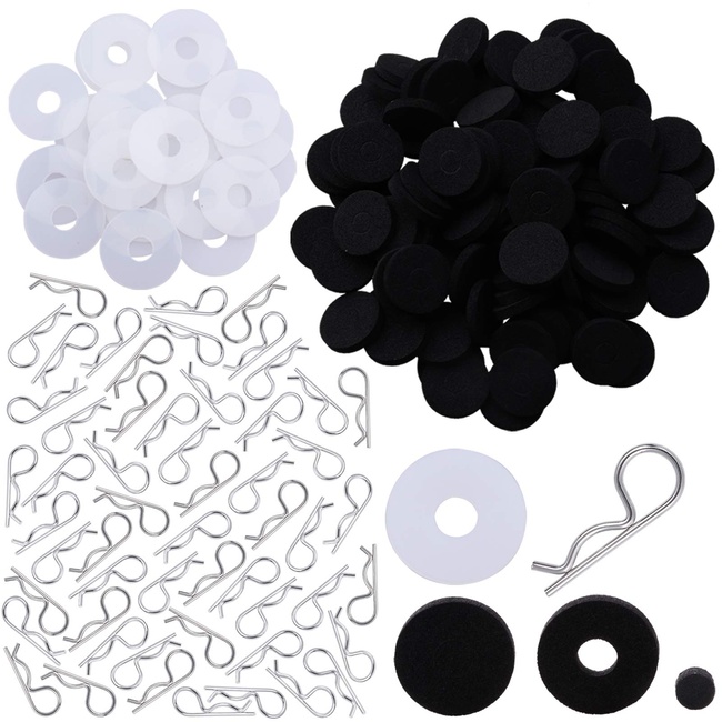 Hobbypark RC Body Clips (100) & Foam Body Washers(100) Nylon Body Washers(25) for Traxxas 1/10 Scale RC Cars Trucks, Replacement of 1834 1815 (Set of 225)