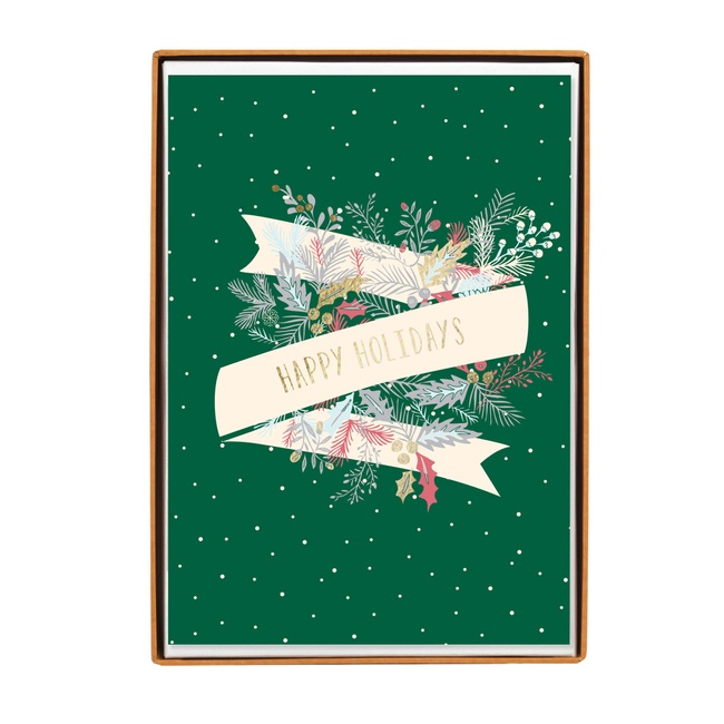 Graphique Happy Holidays Banner Holiday Petite Boxed Cards – 15 Cards Embellished with Gold Foil and Embossed, Includes Matching Envelopes and Storage Box, Cards Measure 3.25” x 4.75”