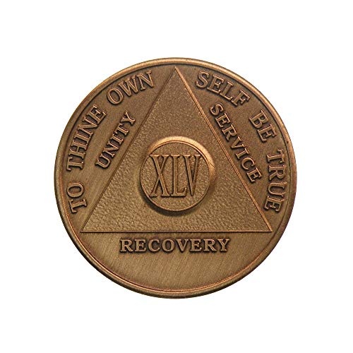 45 Year Antique Bronze AA (Alcoholics Anonymous)-Sober-Sobriety-Birthday-Medallion-Chip-Challenge