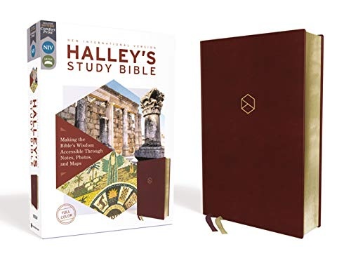 NIV, Halley's Study Bible, Leathersoft, Burgundy, Red Letter, Comfort Print: Making the Bible's Wisdom Accessible Through Notes, Photos, and Maps