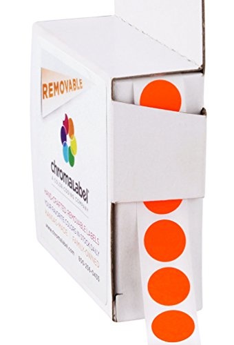 ChromaLabel 0.50 Inch Round Removable Color-Code Dot Stickers, 1000 per Dispenser Box, Fluorescent Red-Orange