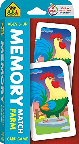 School Zone - Memory Match Farm Card Game - Ages 3+, Preschool to Kindergarten, Animals, Early Reading, Counting, Matching, Vocabulary, and More (School Zone Game Card Series)