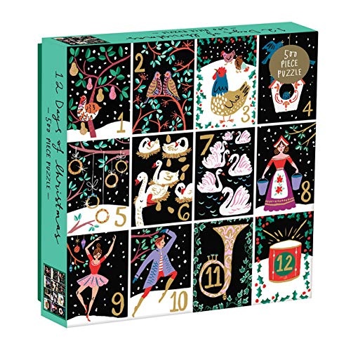 Galison Twelve Days of Christmas 500 Piece Holiday Jigsaw Puzzle for Families,