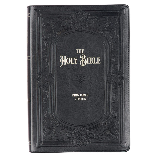 KJV Holy Bible, Giant Print Full-Size, Faux Leather w/Ribbon Marker, Red Letter, Thumb Index, King James Version, Black Art Nouveau