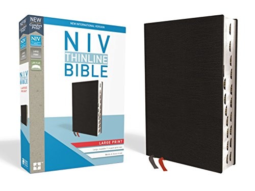 NIV, Thinline Bible, Large Print, Bonded Leather, Black, Red Letter, Thumb Indexed, Comfort Print