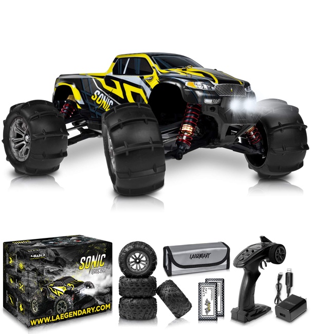 LAEGENDARY RC Car - Off Road Remote Control Car for Adults & Kids,  Waterproof All Terrain 4x4 Truck w/ 2 Batteries - 1:16 Scale, Brushless,  Black -