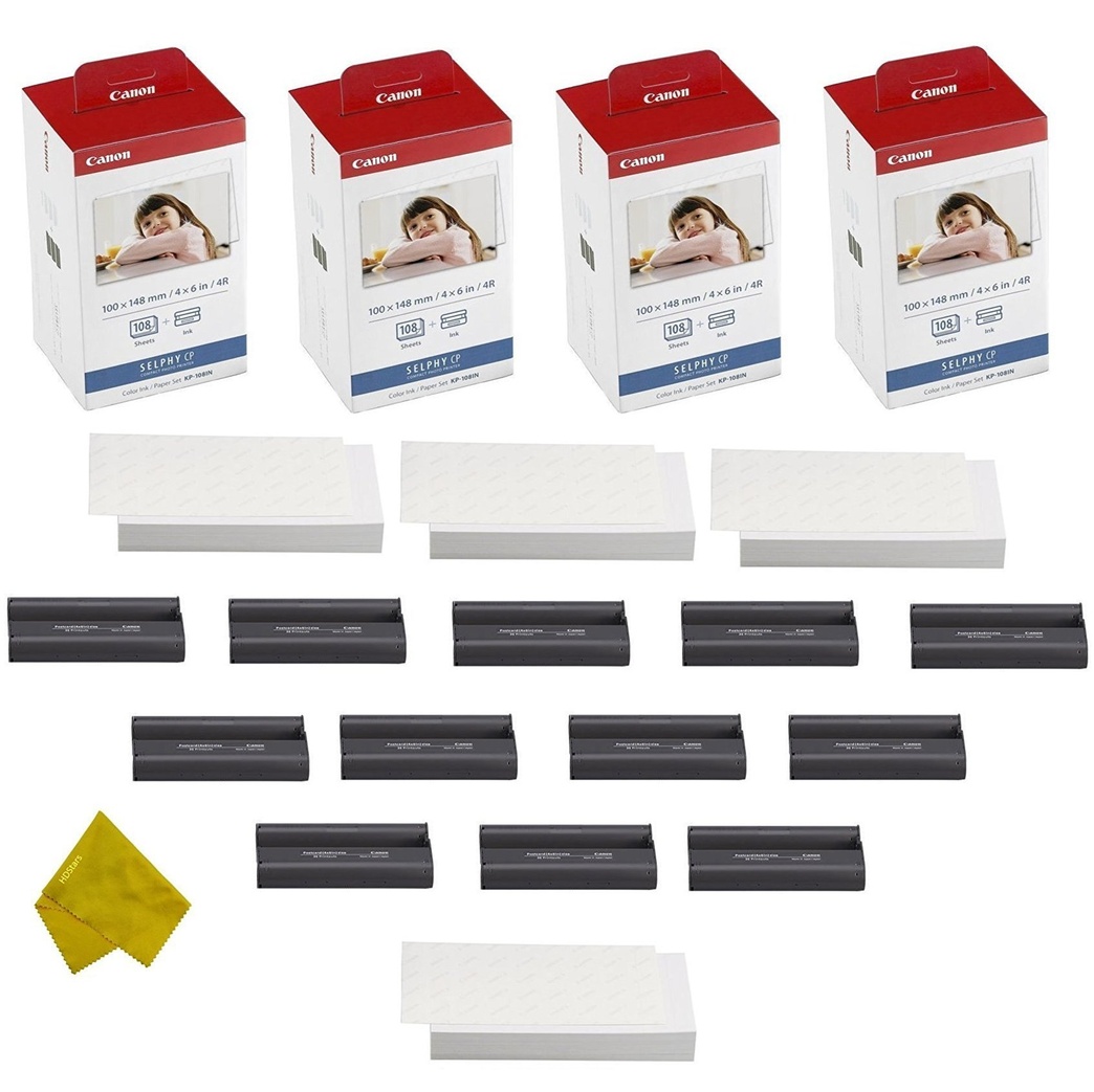 HDStars KP-108IN 12 Color Ink Cassette and 432 Sheets 4 x 6 Paper Glossy for SELPHY CP1300, CP1200, CP910, CP900, CP760, CP770, CP780 CP800 Wireless Compact Photo Printer (4-Pack)
