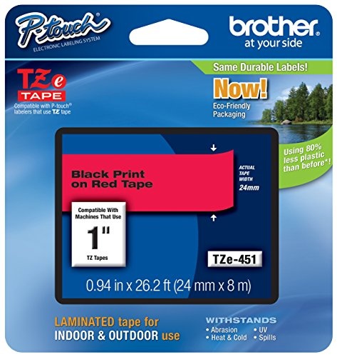 Genuine Brother 1" (24mm) Black on Red TZe P-touch Tape for Brother PT-2200, PT2200 Label Maker