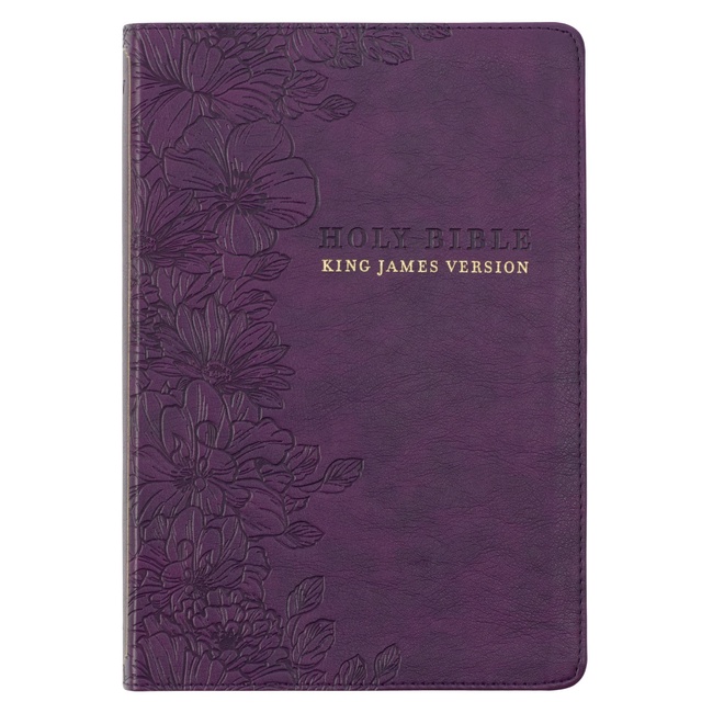 KJV Holy Bible, Thinline Large Print Faux Leather Red Letter Edition - Thumb Index & Ribbon Marker, King James Version, Purple Floral