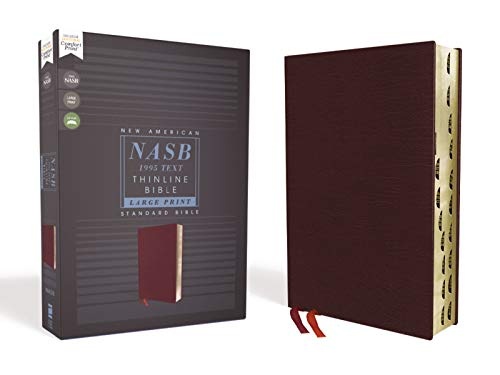 NASB Thinline Bible, Large Print, Bonded Leather, Red Letter Edition, 1995 Text, Thumb Indexed, Comfort Print [Burgundy]