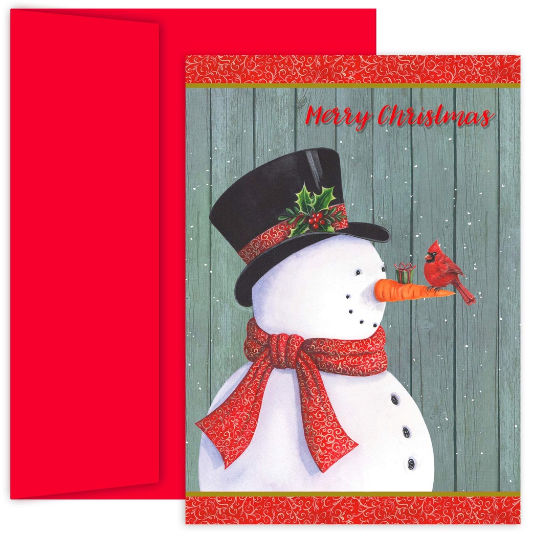Masterpiece Studios Hollyville 18-Count Boxed Christmas Cards & Envelopes in Keepsake Box, 7.8" x 5.6", Classy Snowman (913500)