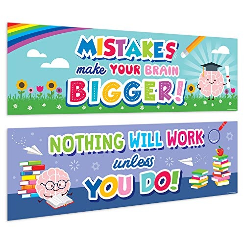 Sweetzer & Orange Motivational Banners Growth Mindset Posters. “Bigger Brain” Set of 2 Double-Sided Motivational Posters, Inspirational Posters, Quote Posters for School Classroom Decorations