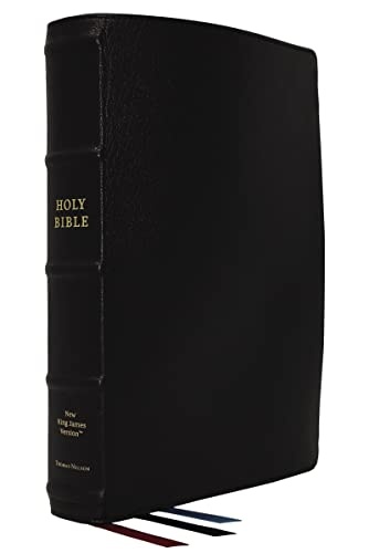 NKJV, Large Print Verse-By-Verse Reference Bible, Maclaren Series, Premium Goatskin Leather, Black, Comfort Print