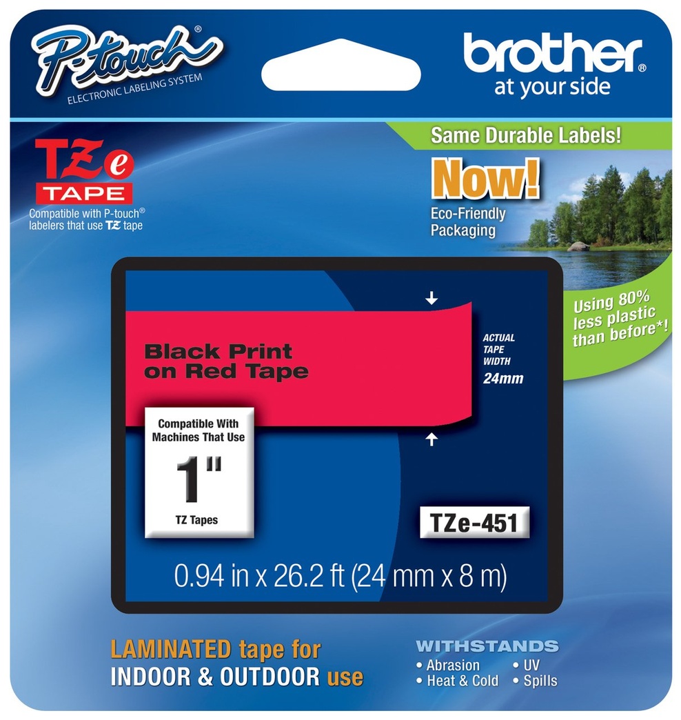 Genuine Brother 1" (24mm) Black on Red TZe P-Touch Tape for Brother PT-D600, PTD600 Label Maker