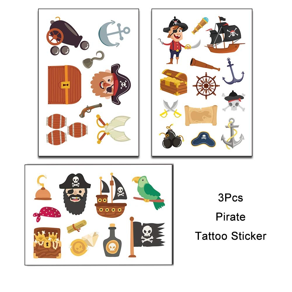 Finypa 91 Pack Pirate Birthday Party Decorations Arch Garland Kits- Happy B-Day Banner,Cake Toppers Sticks,Pirate Ship Birthday Balloons Kids Photo Props Sea Sailing Nautical Party Ideas Supplies with tattoo