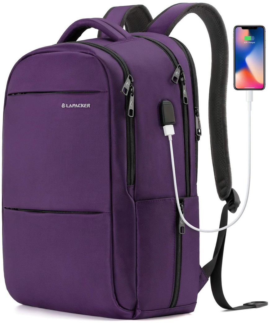 LAPACKER 15.6-17 inch Business Laptop Backpacks for Women Mens, Water Resistant Laptop Travel Bag with USB Charging Port, Lightweight College Students Notebook Computer Backpack - Purple