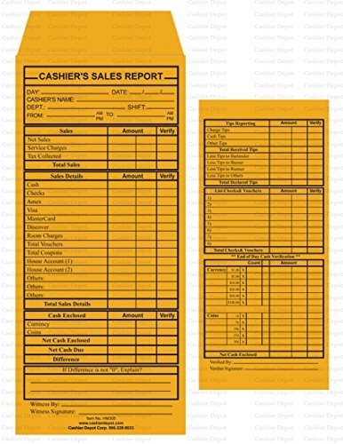 1000 Cashier Depot HM305 Cashier's Sales Report Envelope, 4 1/2" x 10 3/8", Kraft 24lb, Gum Flap (1000 Envelopes)