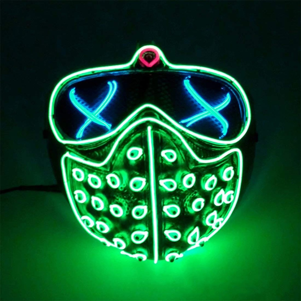 LED Watch Dogs Wrench Mask with Rivet EL Wire Light Up Death Ghost Grimace Glow in the Dark Cold Light Cosplay Hacker Mask