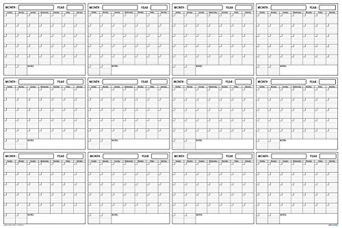 SwiftGlimpse 36x48 Large Jumbo Oversized Erasable Laminated Blank Annual Yearly Wall Calendar Poster, 12 Months, Reusable for Office, Academic, Home