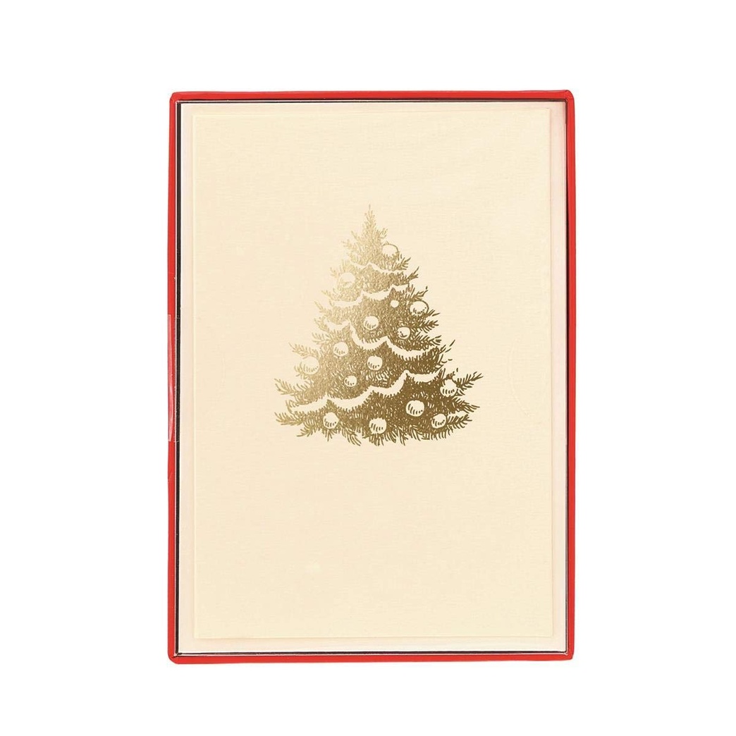 Graphique Cute Gold Tree Petite Boxed Cards Set - Includes 15 Cards and Envelopes Embellished with Gold Foil, 3.25" x 4.75" - Perfect Addition to Your Holiday Season
