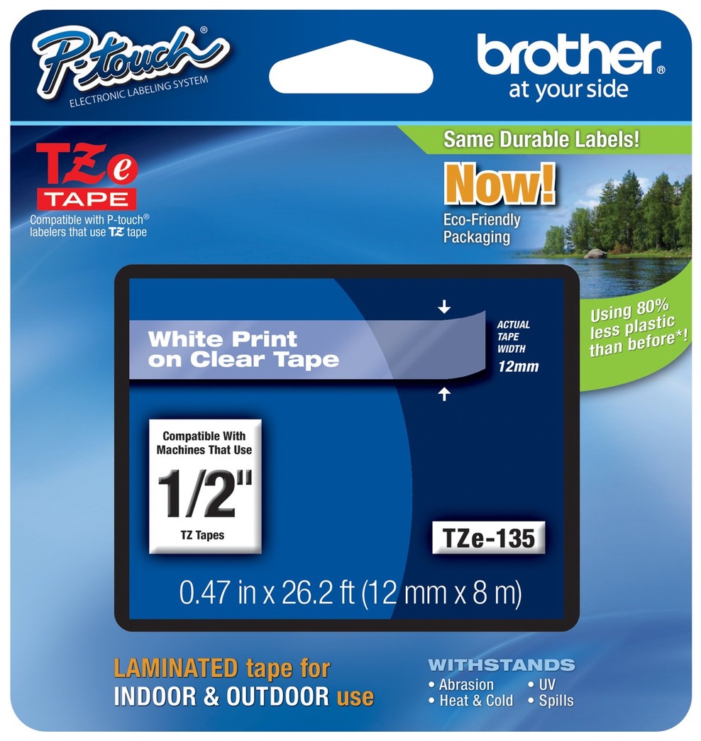 2/Pack Genuine Brother 1/2" (12mm) White on Clear TZe P-Touch Tape for Brother PT-D210, PTD210 Label Maker