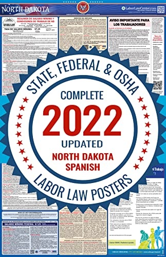 ND Labor Law Poster, 2022 Edition - State, Federal and OSHA Compliant Laminated Poster (North Dakota, Spanish)