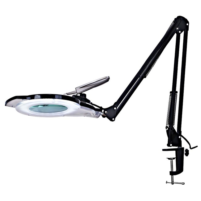 LED Magnifying Lamp with Clamp, ADDIE KIRKAS 2,200 Lumens Dimmable Super Bright 5-Diopter Magnifying Glass with Light and Stand, Adjustable Swivel Arm Magnifier lamp for Reading Repair Crafts-Black