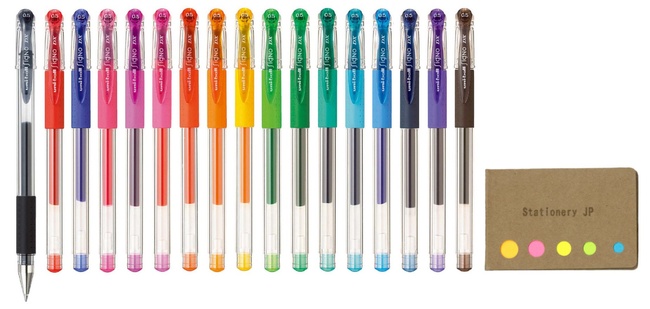 Signo Capped Gel Ink Pen, UM-151 DX, Extra Fine Point 0.5mm, 17 Colors, Sticky Notes Value Set