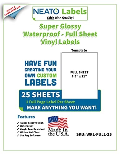 8.5 x 11 Vinyl Labels, 100 Sheets, Weatherproof Vinyl for Laser