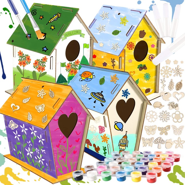 Orrhomi Crafts for Kids Ages 4-8, Bird House Kit, 4-Pack DIY Wooden  Birdhouses for Children to Build and Paint 36 Paints 4 Glues 4 Brushs Arts  and Crafts for Kids Ages 4-6,6-8,8-12 - Orrhomi - Stevens Books