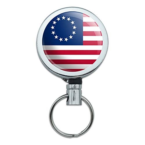 Betsy Ross 1776 American Flag Heavy Duty Metal Retractable Reel ID Badge Key Card Tag Holder with Belt Clip