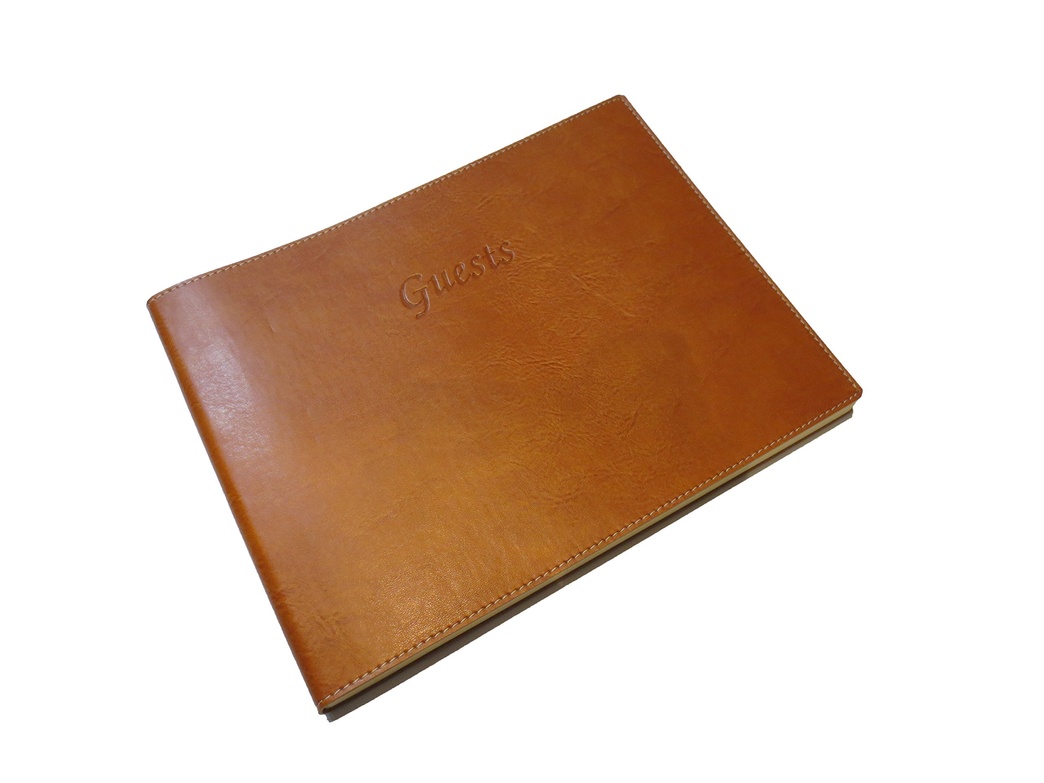 Soft Cover Italian Leather Guest Book with "Guests" Embossed on Cover - Tan