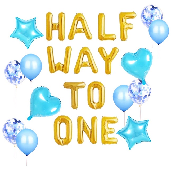 JeVenis 15 PCS Half Way To One Balloons 1/2 Birthday Decorations Half Way To One Birthday Party for Boy Blue Balloons