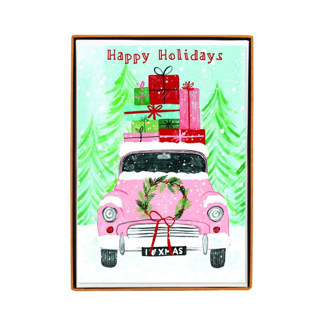 Graphique Holiday Car Classic Boxed Cards - Set of 15 Cards with Envelopes and Storage Box – Festive and Whimsical Holiday Scene – Cards Measure 4.75" x 6.625”