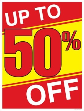 P15UFF Up to 50 Percent Off (%) Sale Window Sale Sign Posters Retail Business Store Signs (P15-22" x 28")