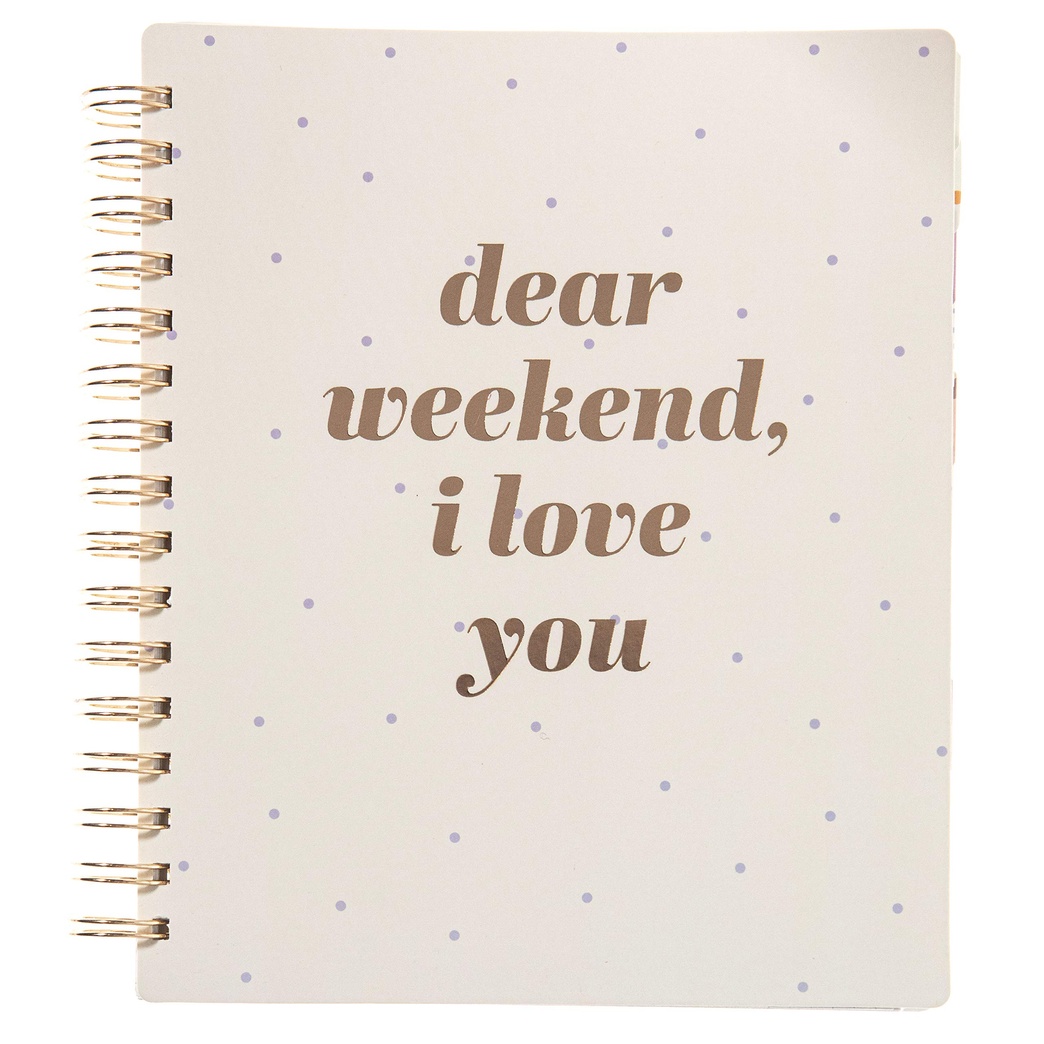 Graphique - 52 Week Spiral Undated Planner, Dear Weekend Design - 8" x 8.75", Undated Monthly & Weekly Pages, Full Color Interior, Laminated Tabs, Shiny Gold Wiro