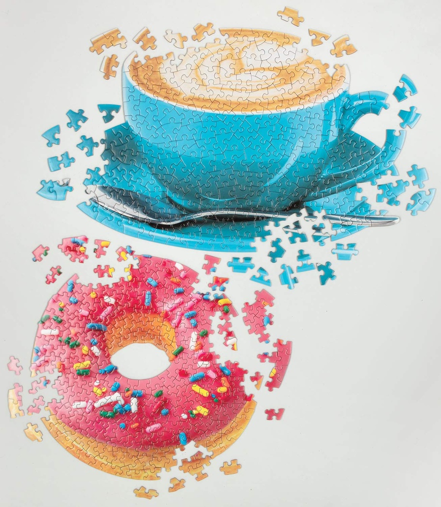 Galison Daily Special 2-in-1 Shaped Puzzle Set, Donut & Coffee Cup Shaped Jigsaw Puzzles, 625Piece Total, Multicolor
