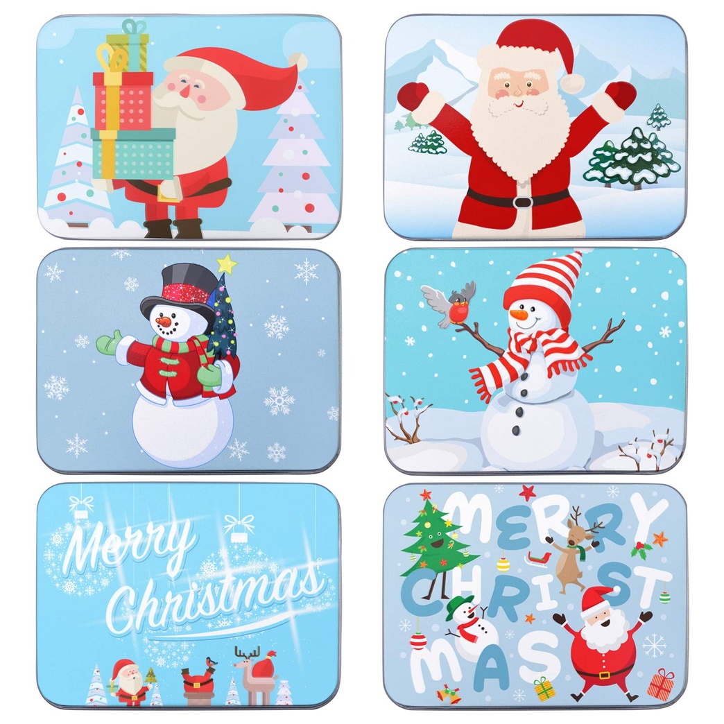 Elcoho 6 Pack Christmas Card Tin Holders 6 Christmas Patterns Small Rectangle Holiday Card Tin Holders Box Set