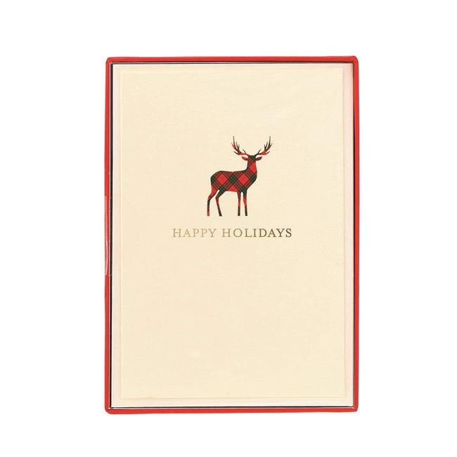 Graphique"Happy Holidays" Plaid Reindeer Petite Boxed Cards Set, Pack of 15 Cards and Envelopes
