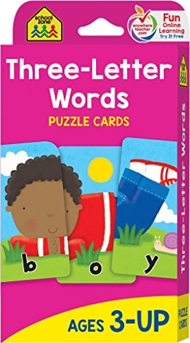 School Zone - Three-Letter Words Puzzle Flash Cards - Ages 3+, Preschool to Kindergarten, Letters, Letter Recognition, Word-Picture Recognition, Spelling, and More