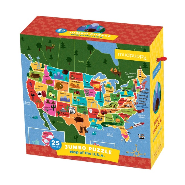 Mudpuppy Map of the U.S.A. Jumbo Puzzle, 25 Large Pieces, 22x22” – Great for Kids Age 2+ - Colorful Illustrations of the U.S. States – Packaged in Convenient Drawstring Box, Multicolor, 1 EA