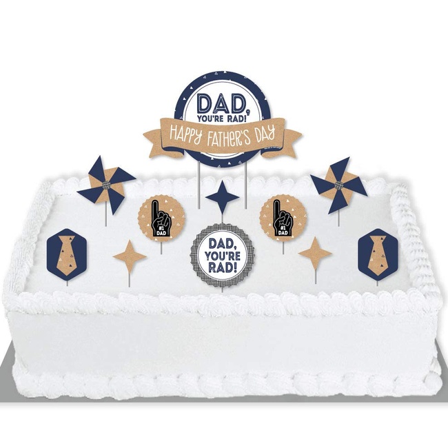 Big Dot of Happiness My Dad is Rad - Father’s Day Party Cake Decorating Kit - Happy Father's Day Cake Topper Set - 11 Pieces
