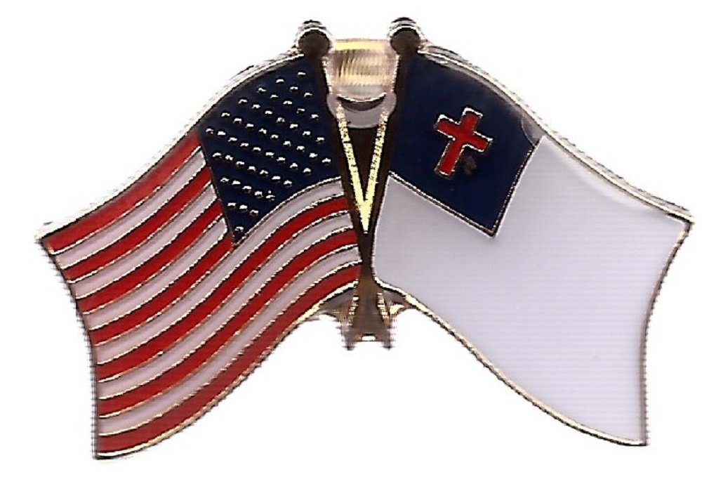 Box of 12 Christian & US Crossed Flag Lapel Pins, Christian & American Double Friendship Pin Badge