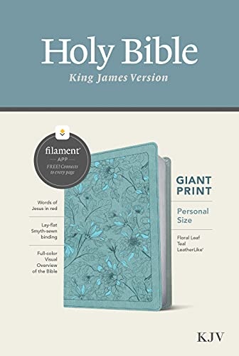 KJV Personal Size Giant Print Bible, Filament Enabled Edition (Red Letter, LeatherLike, Floral Leaf Teal)