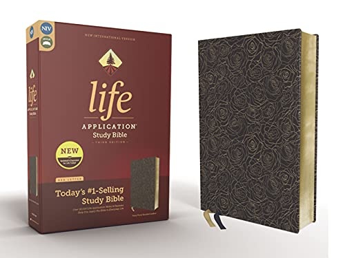 NIV, Life Application Study Bible, Third Edition, Bonded Leather, Navy Floral, Red Letter